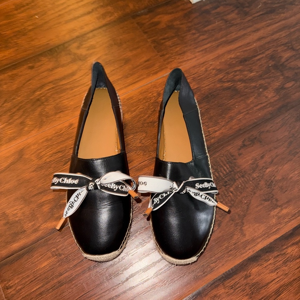 See By Chloe Black Espadrilles with White Accents